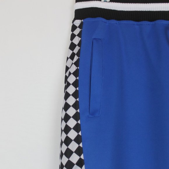 Womens Blue Lounge Drawstring Pants with Black and White Checkered Stripe - Picture 7 of 12
